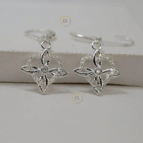 925 Silver Mystic Knot Earrings · Heart Accent · Symbolic Feminine Jewelry. - Picture 4 of 6